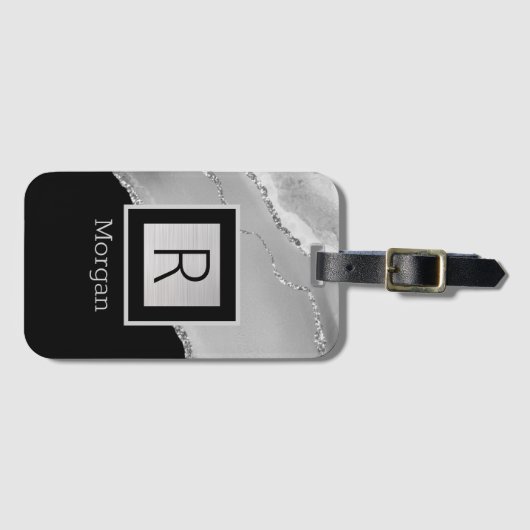DIY Name & Monogram、Black & Silver Box and Agate ラゲッジタグ (正面横)