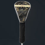 DIY Name & Monogram, Gold Bar, Black & Gold Marble ゴルフヘッドカバー<br><div class="desc">Personalize your name in pale yellow script and gold monogram on Gold Bar on Black and Gold Marble. Click “Customize” to change colors and type styles.</div>