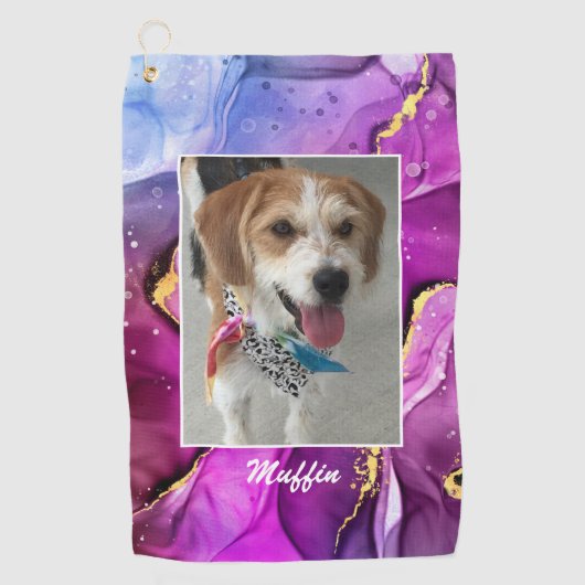 DIY Pet's or Child's Photo & Name，インク抽象芸術3 ゴルフタオル (正面)