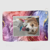 DIY Pet's or Child's Photo & Name，インク抽象芸術4 ゴルフタオル (横)