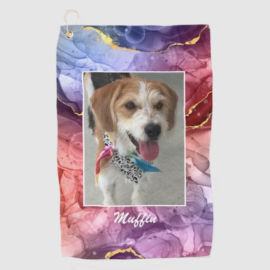 DIY Pet's or Child's Photo & Name，インク抽象芸術4 ゴルフタオル (正面)