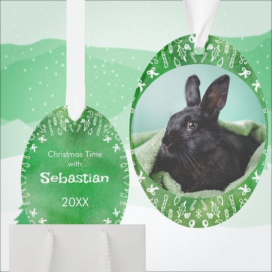 DIY Rabbit on Green Oval Christmas Ornament オーナメント