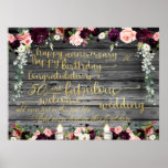 DIY Rustic Fancy Gold Swashed Script Announcement ポスター<br><div class="desc">An extra large 54 by 40 inch poster board with a rustic vintage reclaimed barn board wood background. A bough of deep burgundy and blush pink florals cascade amongst silver greenery garlands and romantic candle-lit floral bouquets bursting with peony flowers and sprays of floral artistry. This poster is a Do...</div>