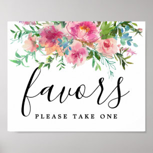 DIY Rustic Red Pink Floral Wedding Favor Sign ポスター