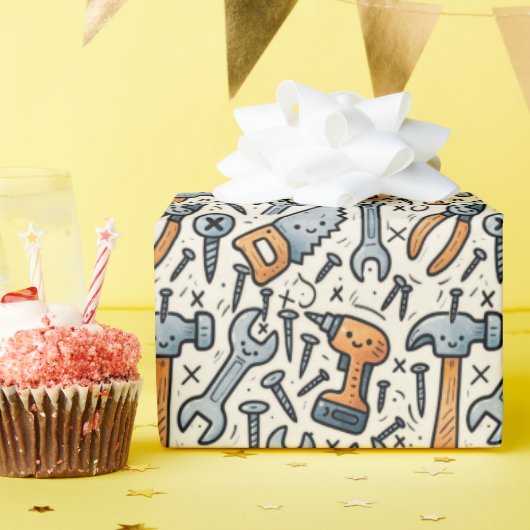 DIY Tools Cartoon Kawaii Art ラッピングペーパー (誕生日パーティー)