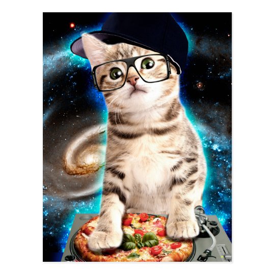 Dj猫 宇宙猫 猫ピザ かわいい猫 ポストカード Zazzle Co Jp
