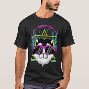 DJと一緒だにゃん ヘッドホン 80年代 コスプレ EDM Tシャツ