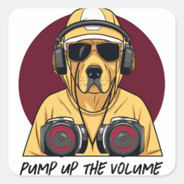 DJに扮したゴールデンレトリバー スクエアシール