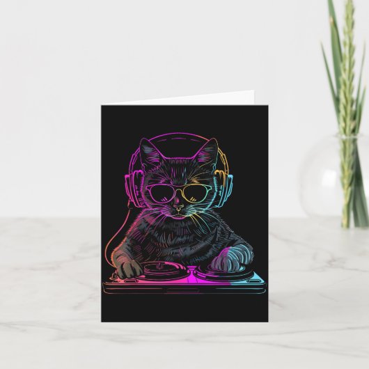DJねこEDMテクノハウスミュージック 面白い猫好きの方へ カード (正面)
