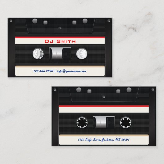 DJのクールで黒いカセットテープ 名刺 (正面/裏面)