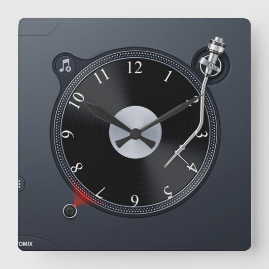 DJのターンテーブルの柱時計 スクエア壁時計 (正面)