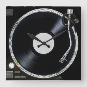 DJのターンテーブルの柱時計 スクエア壁時計