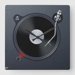 DJのターンテーブルの柱時計 スクエア壁時計