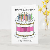 DJのハッピーバースデー、蝋燭が付いている漫画のケーキ カード (黄色い花)