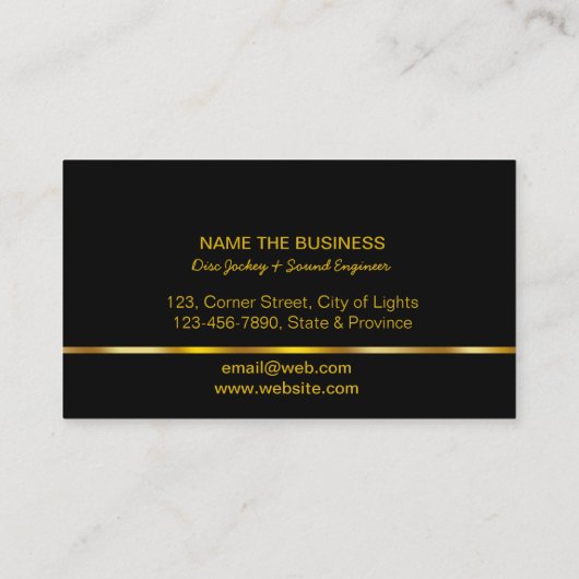 DJのミュージシャンの専門の音楽の先生の金ゴールドの黒 名刺 (裏面)