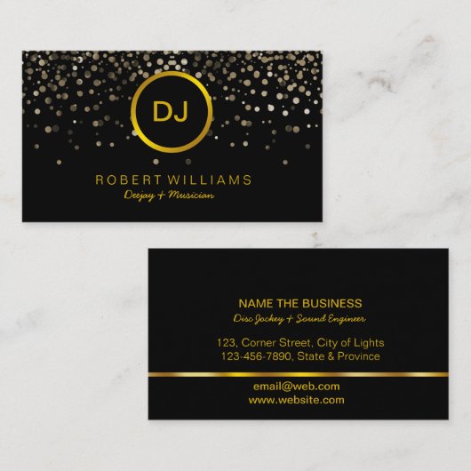 DJのミュージシャンの専門の音楽の先生の金ゴールドの黒 名刺 (正面/裏面)