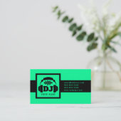 DJのロゴの印カバー黒の鮮やかなミント 名刺 (スタンド正面)