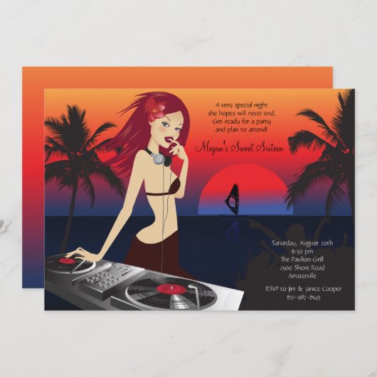 DJの美しいのパーティの招待状 招待状 (正面/裏面)
