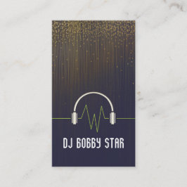 DJの金ゴールドのグリッター音楽ヘッドホーンアイコン 名刺