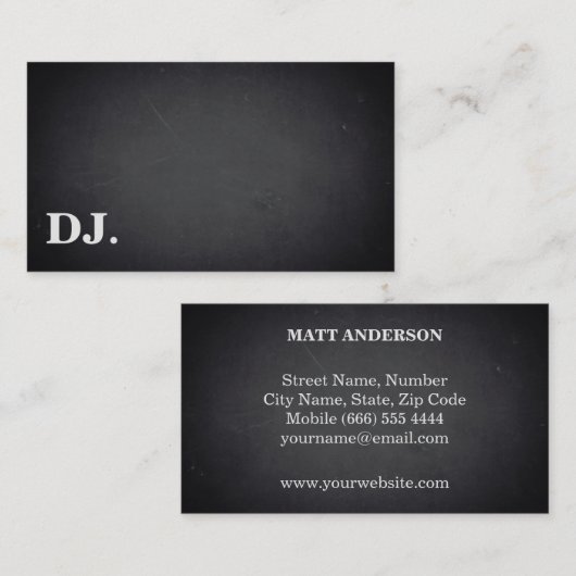 DJのDJの専門のはっきりしたな文字のカッコいいの黒のモダン 名刺 (正面/裏面)