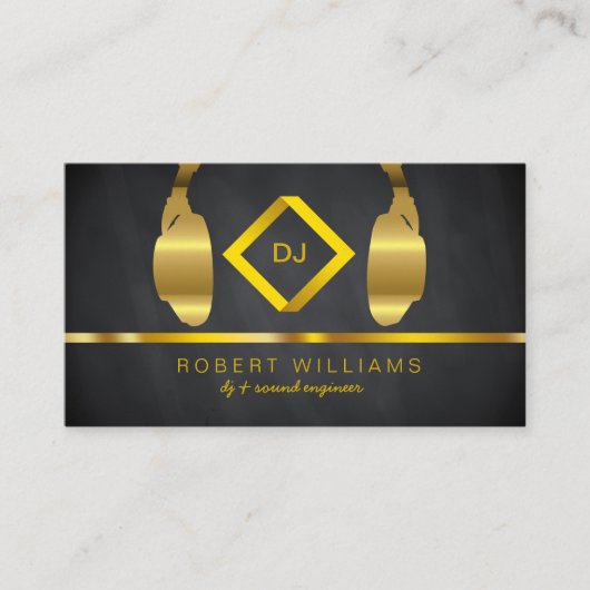 DJのDJの専門のヘッドホーンの金ゴールドののど音楽 名刺 (正面)