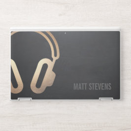 DJカッコいい金ゴールドヘッドフォンブラックミュージック HPラップトップスキン