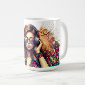 Djガール鮮やかイラストレーション コーヒーマグカップ (正面右)