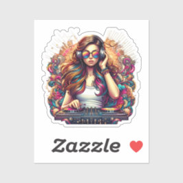 Djガール鮮やかイラストレーション シール