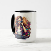 Djガール鮮やかイラストレーション マグカップ (正面左)