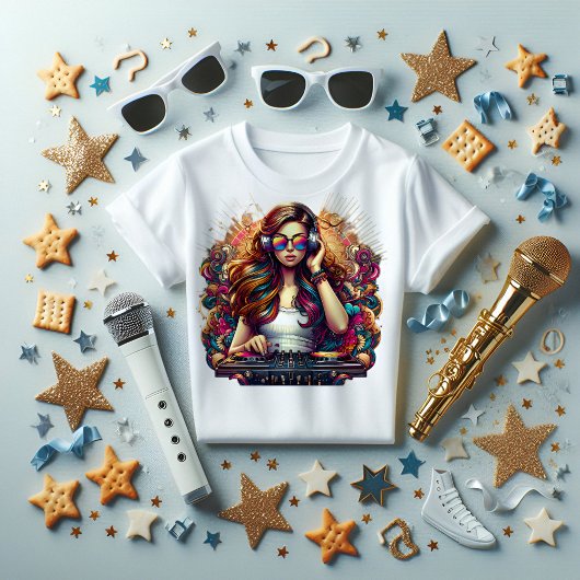 Djガール鮮やかイラストレーション Tシャツ