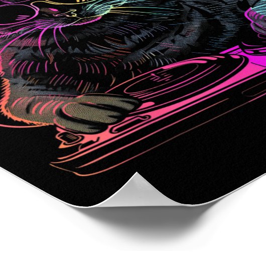 Djキャットエムテクノハウスミュージックおもしろい猫好き ポスター (角)