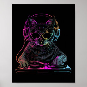 Djキャットエムテクノハウスミュージックおもしろい猫好き ポスター