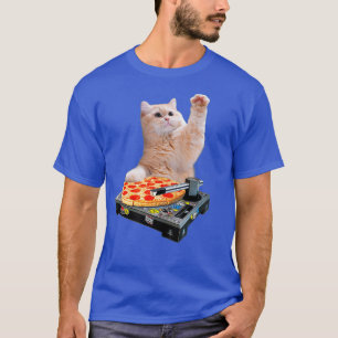 DJキャットシャツ猫DJピザEDMミュージックかわいい白 Tシャツ