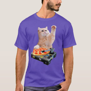 DJキャットシャツ猫DJピザEDMミュージックかわいい白 Tシャツ