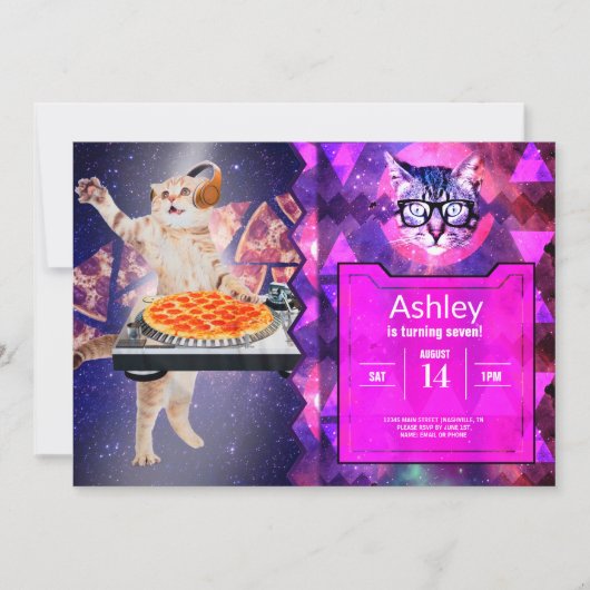 DJキャットターンテーブルミキサー 招待状 (正面)