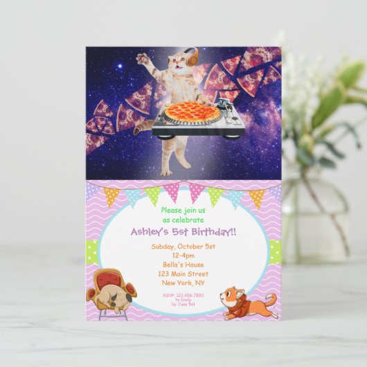 DJキャットターンテーブルミキサー 招待状 (スタンド正面)