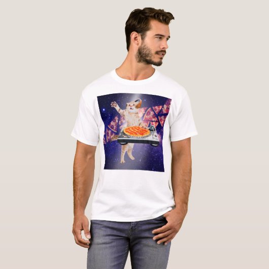 DJキャットターンテーブルミキサー Tシャツ (正面フル)