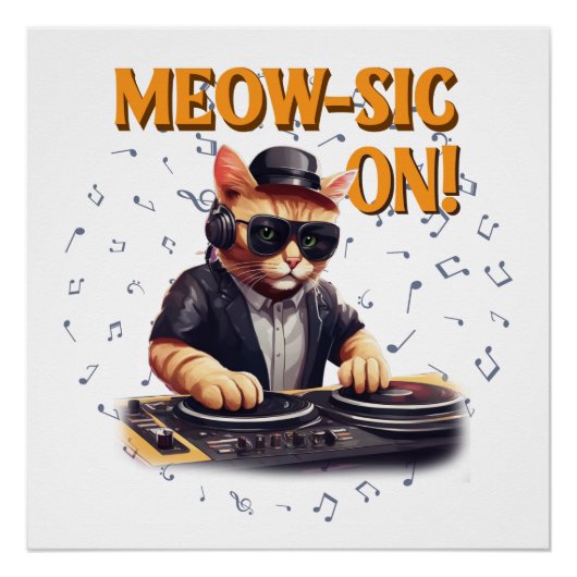 DJキャットティー |猫遊のギターシャツ |おもしろい猫 ポスター (正面)