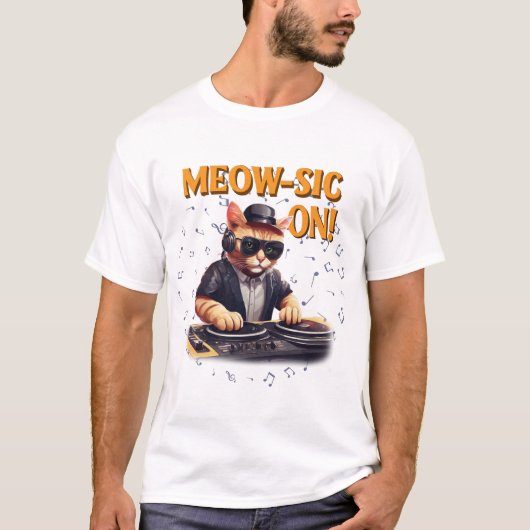 DJキャットティー |猫遊のギターシャツ |おもしろい猫 Tシャツ (正面)