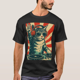 DJキャッユニークト子猫Tシャツ、トレンディーグラフィックTシャツ Tシャツ