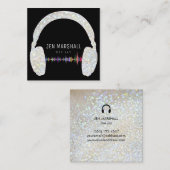 DJグレーフェイクグリッターヘッドフォン スクエア名刺 (正面/裏面)
