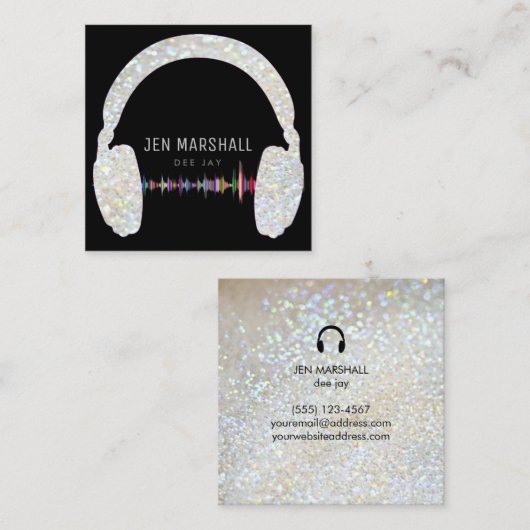 DJグレーフェイクグリッターヘッドフォン スクエア名刺 (正面/裏面)