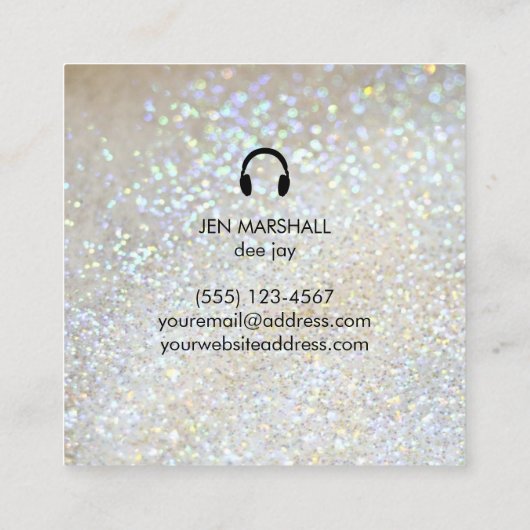 DJグレーフェイクグリッターヘッドフォン スクエア名刺 (裏面)