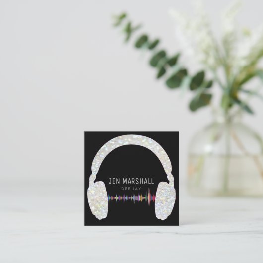 DJグレーフェイクグリッターヘッドフォン スクエア名刺 (スタンド正面)