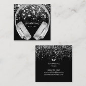 DJシルバーフェイクフォイルエフェクトヘッドフォン スクエア名刺 (正面/裏面)