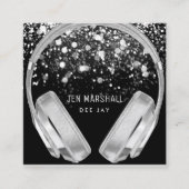 DJシルバーフェイクフォイルエフェクトヘッドフォン スクエア名刺 (正面)