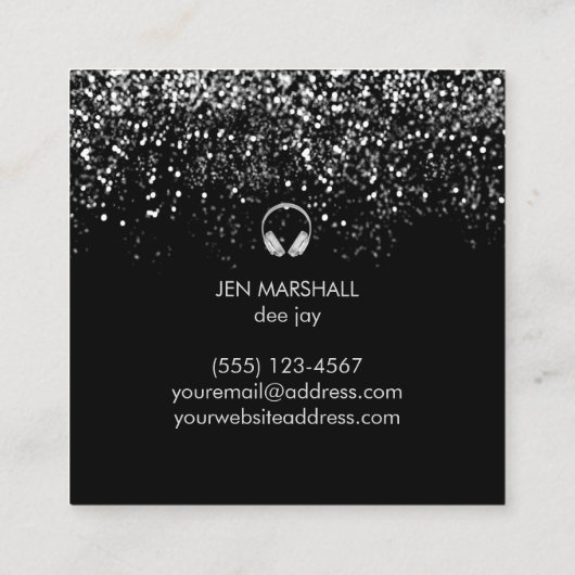 DJシルバーフェイクフォイルエフェクトヘッドフォン スクエア名刺 (裏面)