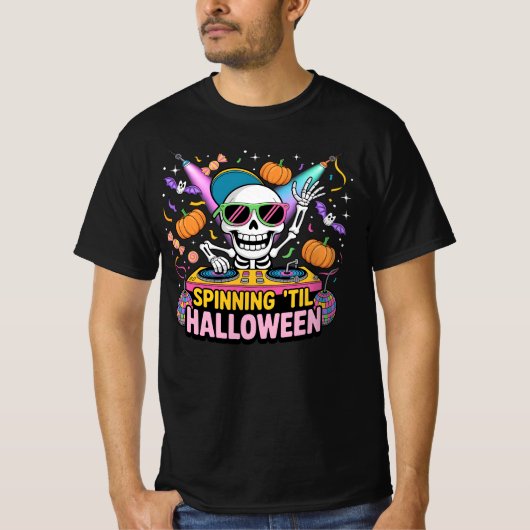 DJスケルトンのハロウィンパーティーデザイン - Tシャツ (正面)