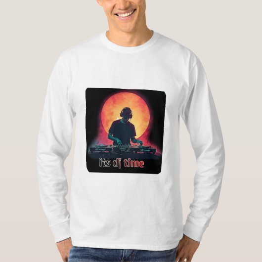 DJタイムだ – ネオンライトのナイトDJ Tシャツ (正面)
