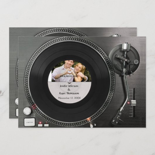 DJターンテーブルフォト結婚式招待状 招待状 (正面/裏面)